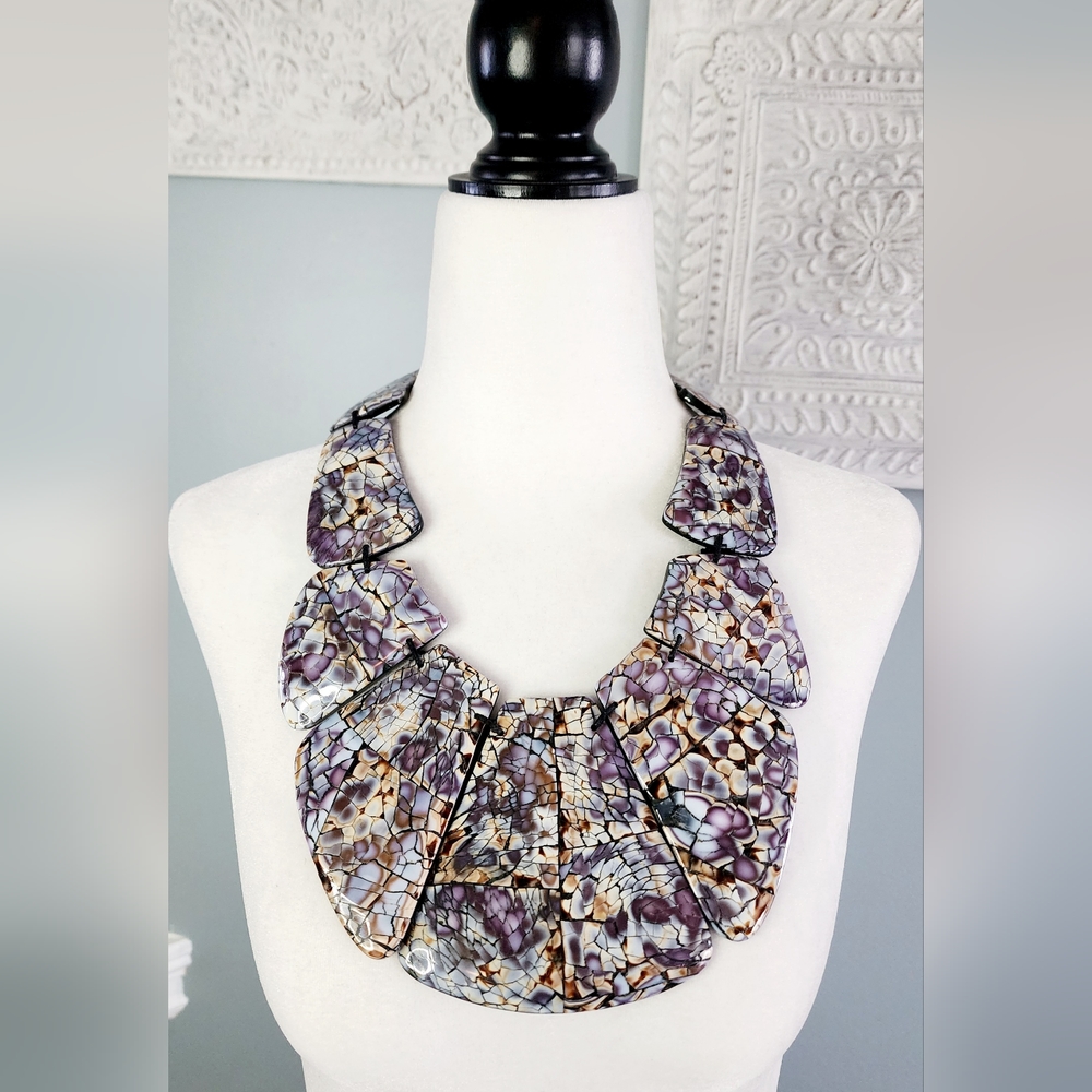 Statement Purple, Cream & Blue Abalone Shell Necklace